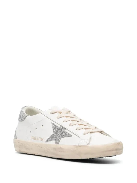 Golden Goose Super-Star trainers with silver Swarovski crystal star and heels tab