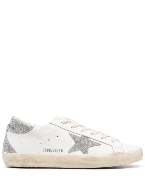 Golden Goose Super-Star trainers with silver Swarovski crystal star and heels tab