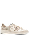 Golden Goose Stardan trainers in ecru nappa leather with gold glitter star and heels tab