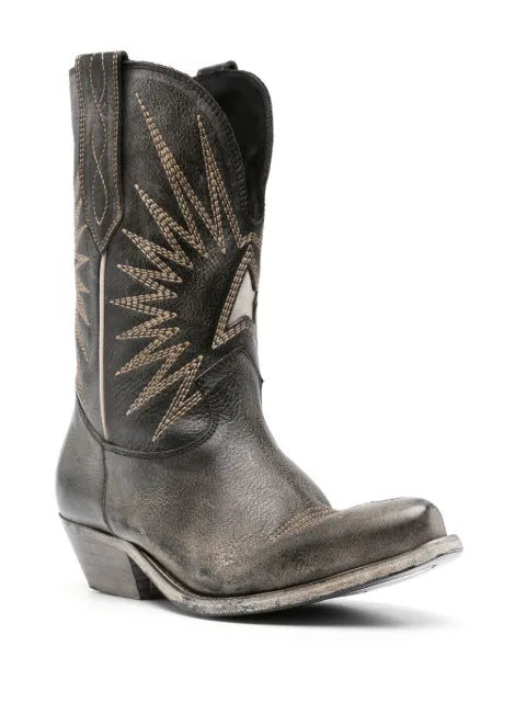 Golden Goose low Wish Star boots in black leather with silver star boots
