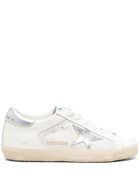 Golden Goose Super-Star trainers in white leather and suede with silver and gold leather star
