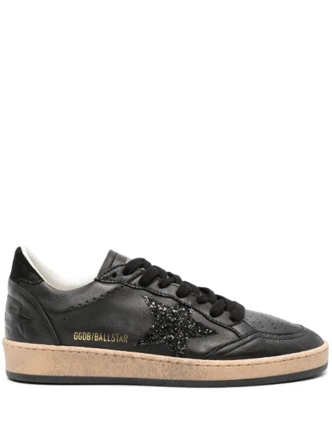 Golden Goose Ball Star trainers in black nappa with black glitter star and suede heels tab