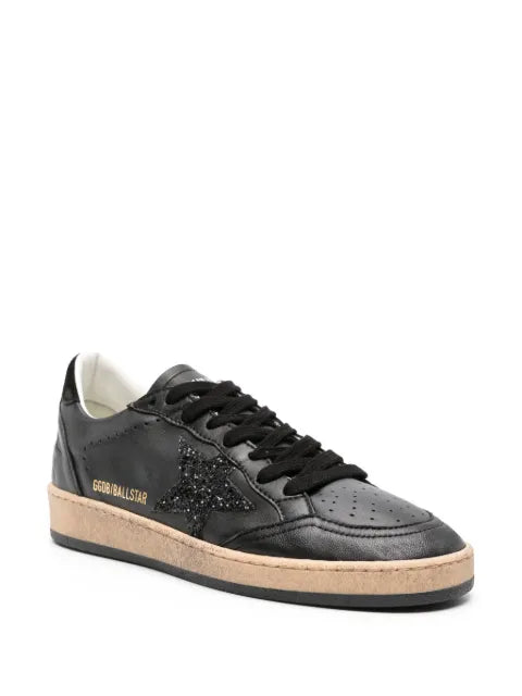 Golden Goose Ball Star trainers in black nappa with black glitter star and suede heels tab