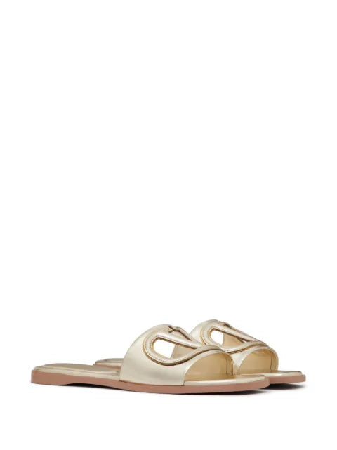 Valentino Garavani VLogo cut-out laminated nappa leather slide sandals