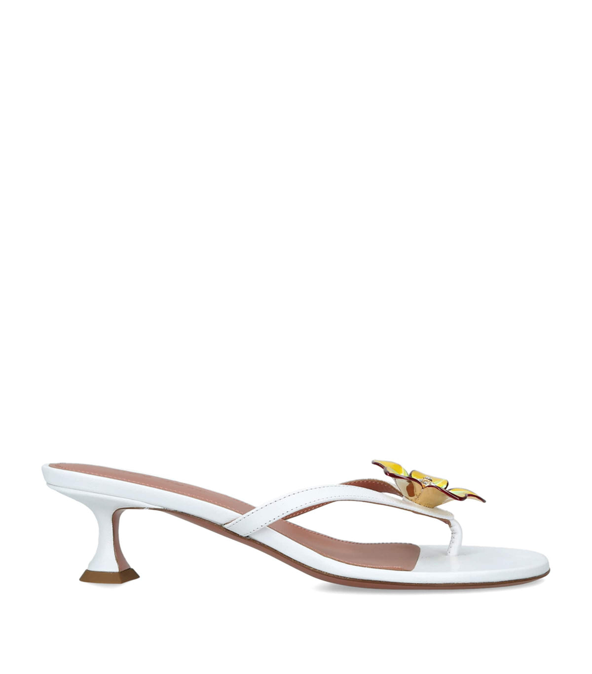 Amina Muaddi Leather Vittoria Flower Heeled Sandals 45