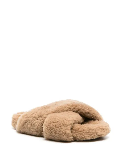 Yves Salomon crossover-strap shearling slippers
