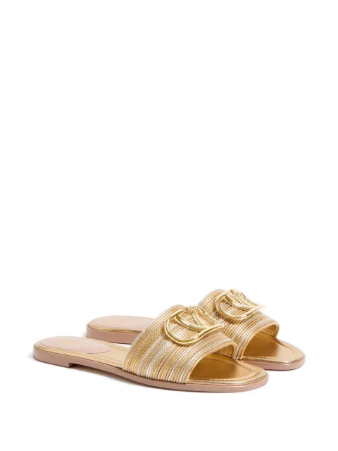 Valentino Garavani VLogo signature metallic leather slide sandal with Cornely embroidery