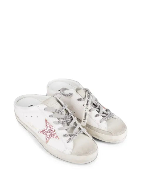 Golden Goose bio-based Super-Star trainers sabot with pink glitter star and suede toe