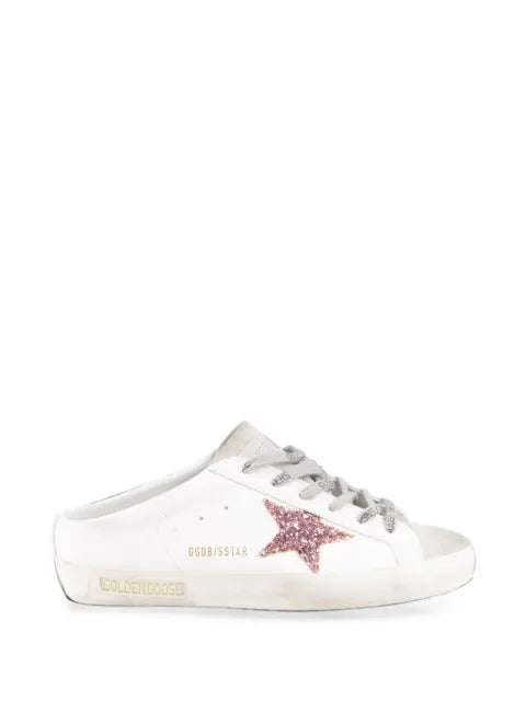 Golden Goose bio-based Super-Star trainers sabot with pink glitter star and suede toe