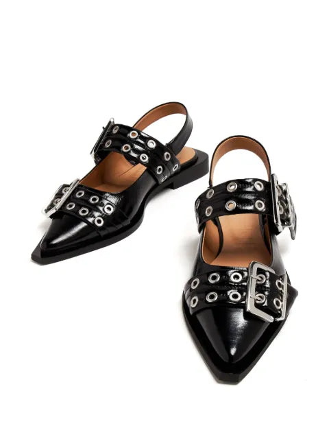 GANNI feminine buckle ballerinas in black