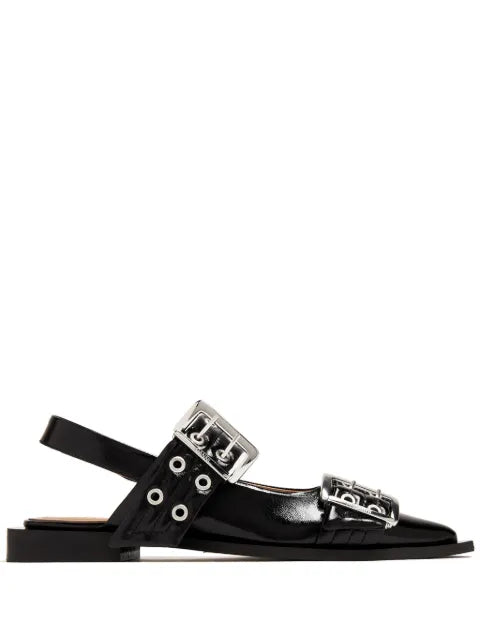 GANNI feminine buckle ballerinas in black