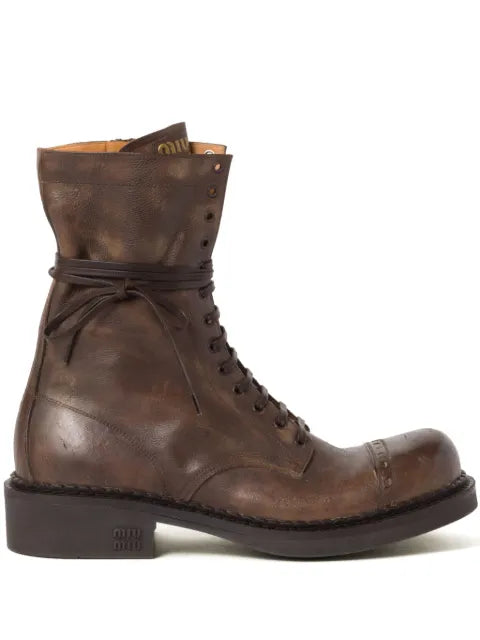 Miu Miu lace-up leather ankle boots