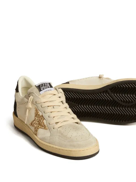 Golden Goose Ball Star trainers in nappa and suede with glitter star and black heels tab