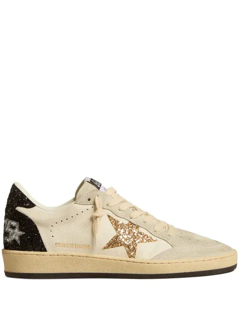 Golden Goose Ball Star trainers in nappa and suede with glitter star and black heels tab