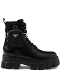 Prada Monolith leather and Re-nylon combat boots with pouch