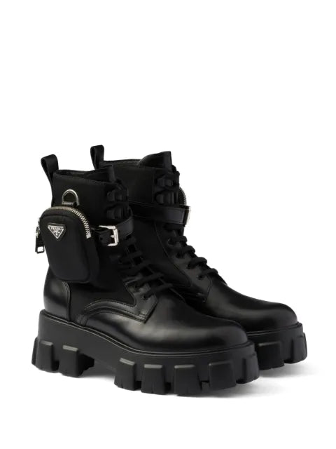 Prada Monolith leather and Re-nylon combat boots with pouch