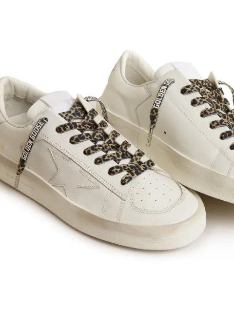 Golden Goose beige leopard-print laces with contrasting white logo