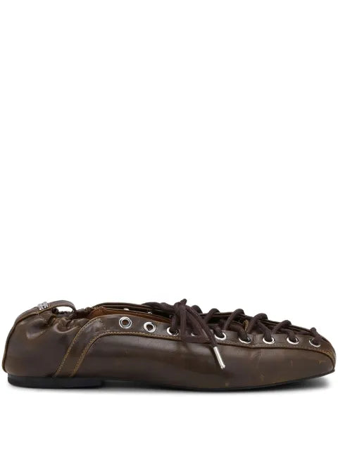GANNI lace-up leather ballerina shoes