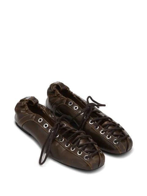GANNI lace-up leather ballerina shoes