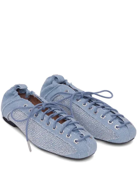 GANNI denim lace-up ballet flats