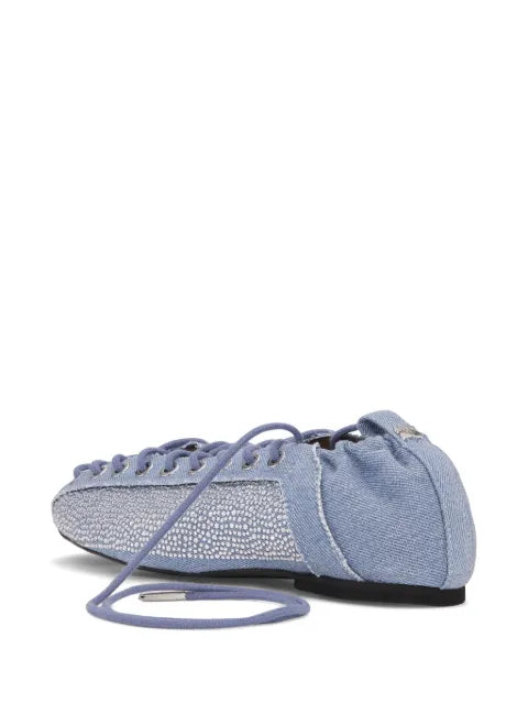 GANNI denim lace-up ballet flats