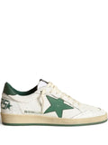 Golden Goose Ball Star trainers in white nappa leather with green leather star and heels tab