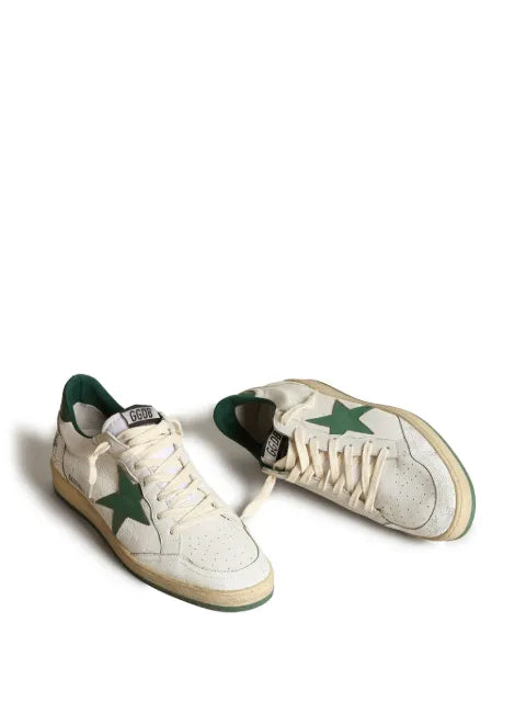 Golden Goose Ball Star trainers in white nappa leather with green leather star and heels tab