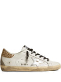 Golden Goose white leather Super-Star trainers with glittery heels tab