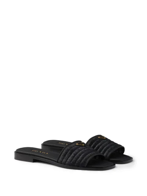 Prada leather slides with crochet details