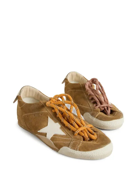 Golden Goose True-Star trainers in tobacco-colored suede with white star and platinum heels tab