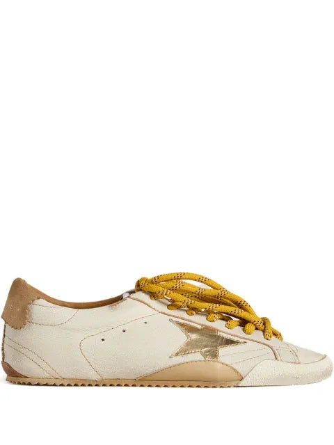 Golden Goose True-Star trainers in white nappa leather with gold star and beige suede heels tab