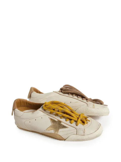 Golden Goose True-Star trainers in white nappa leather with gold star and beige suede heels tab