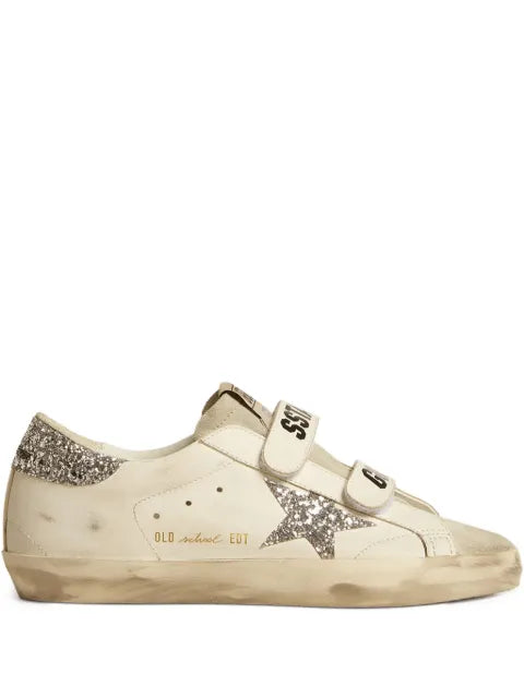 Golden Goose Old School trainers with silver glitter star and ice-gray suede tongue