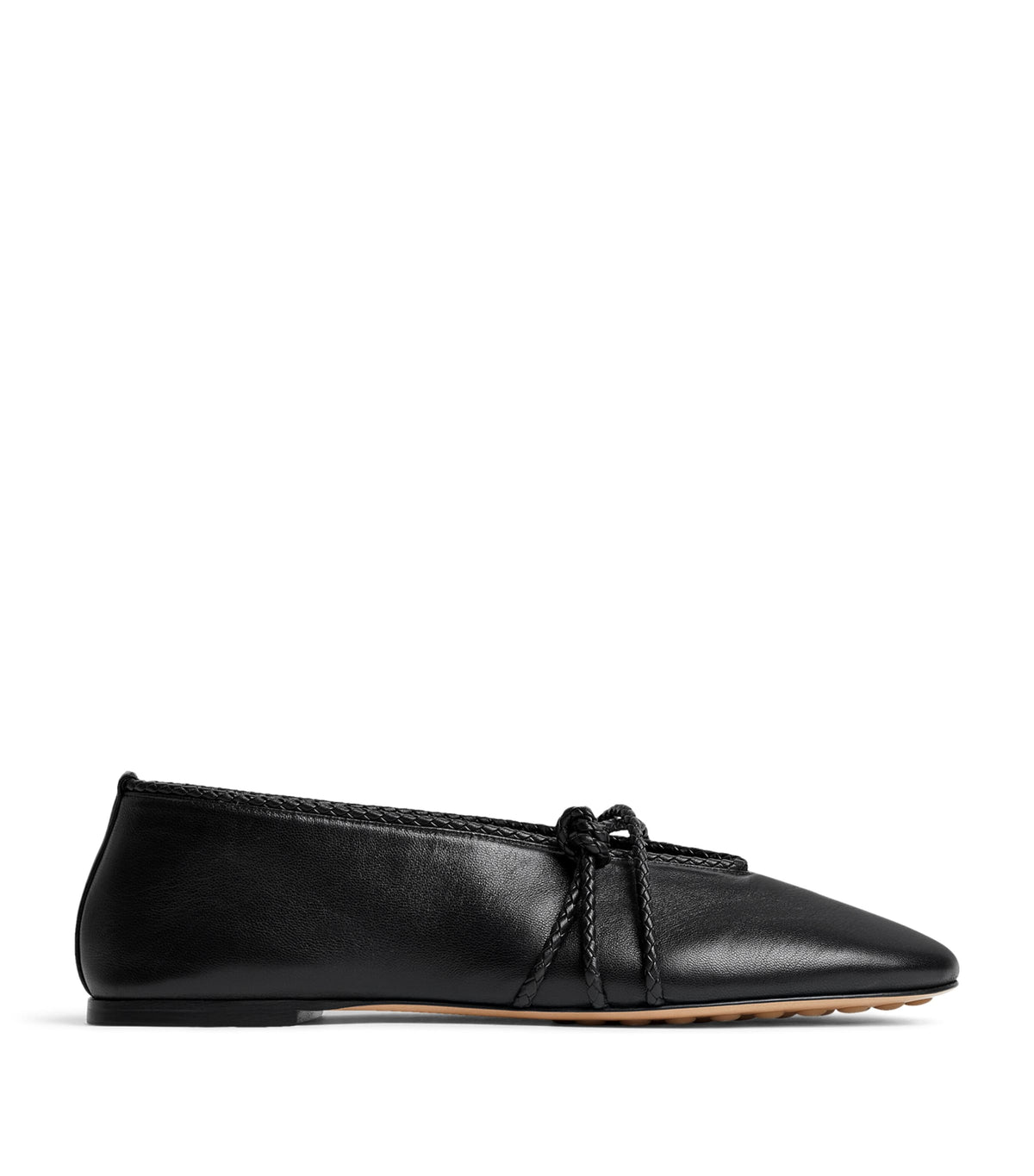 Bottega Veneta Lambskin Braided-Trim Rosa Ballet Flats