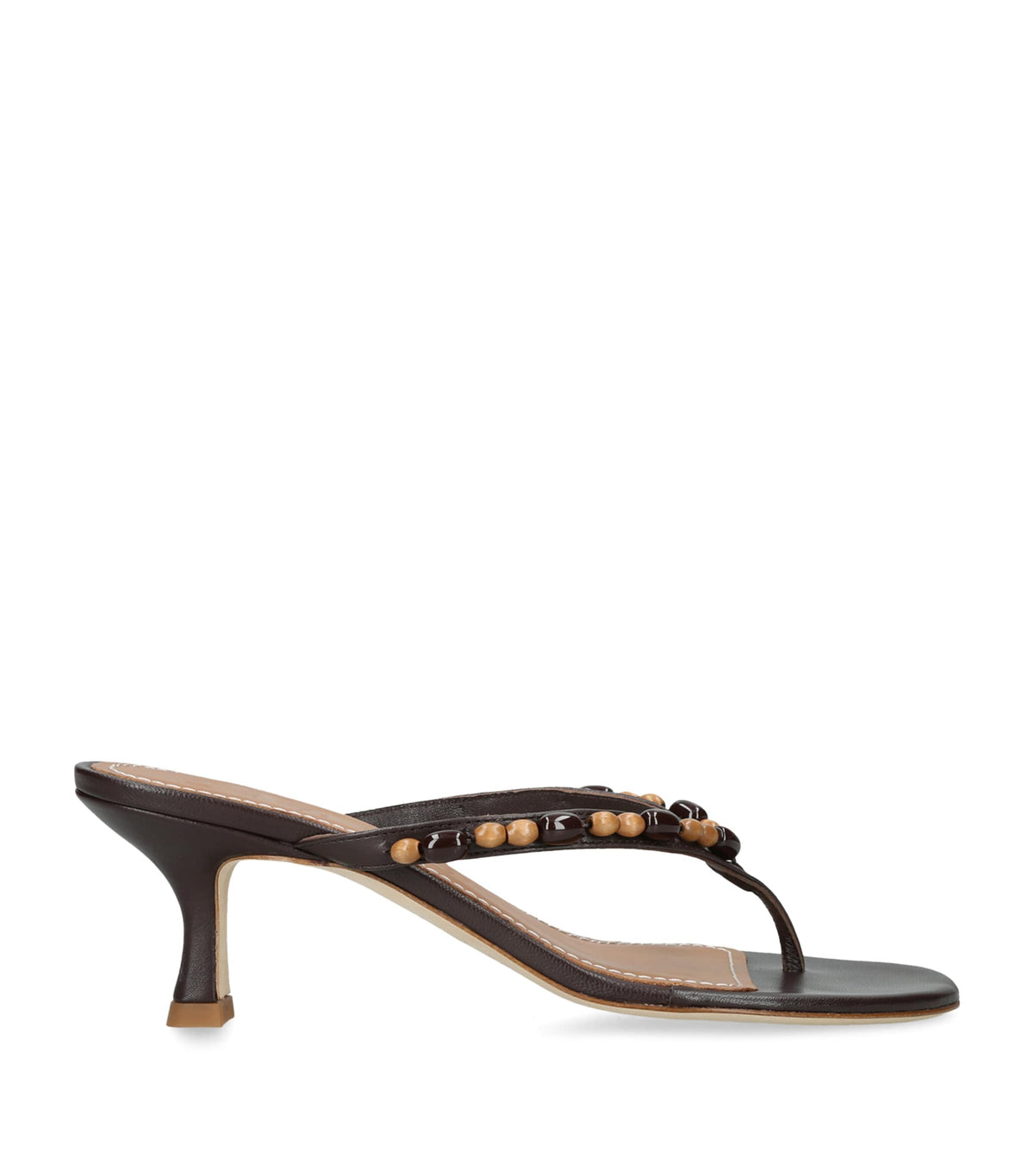 STAUD Leather Beaded Freja Heeled Sandals 60