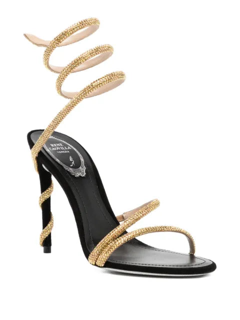 René Caovilla Margot black and gold sandals