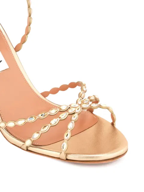 Aquazzura 85mm Love Struck scalloped strap metallic sandals