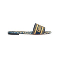 Christian Dior Dway Embroidered Flat Slide Sandals Camel Canvas - Blue/Yellow