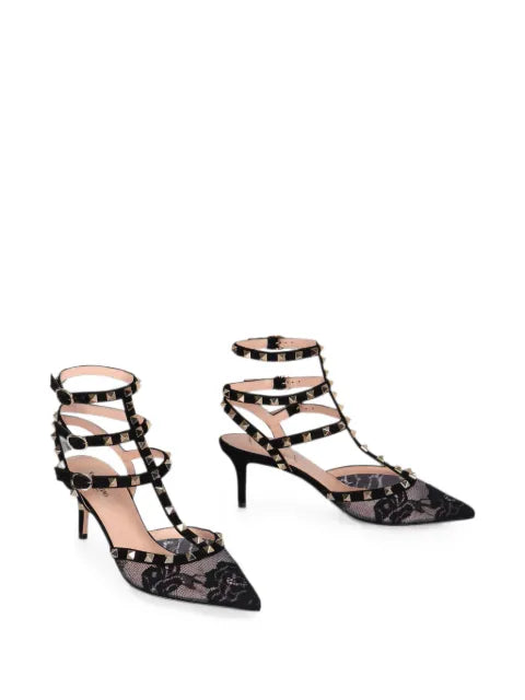 Valentino Garavani Rockstud lace pumps with straps 65 mm