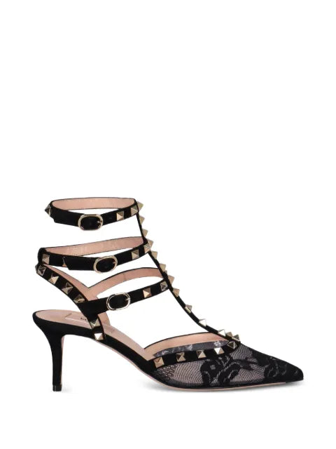 Valentino Garavani Rockstud lace pumps with straps 65 mm