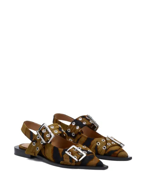 GANNI buckle-detail zebra-print mules