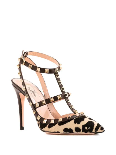 Valentino Garavani Rockstud pumps with straps in pony-effect calfskin 100mm