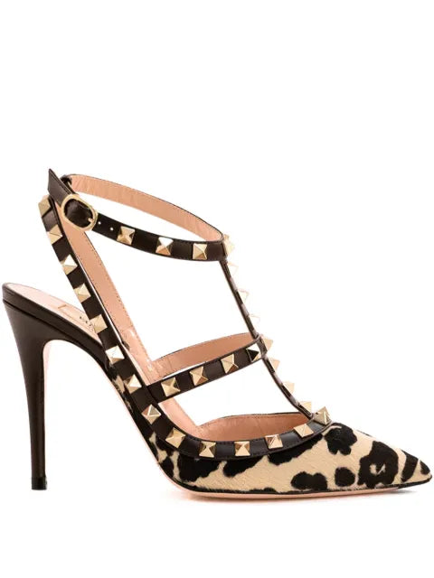 Valentino Garavani Rockstud pumps with straps in pony-effect calfskin 100mm