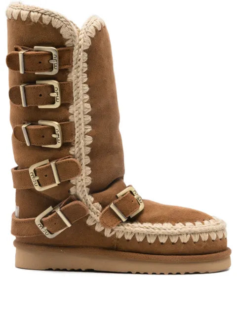 Mou crochet-trimmed buckle boots