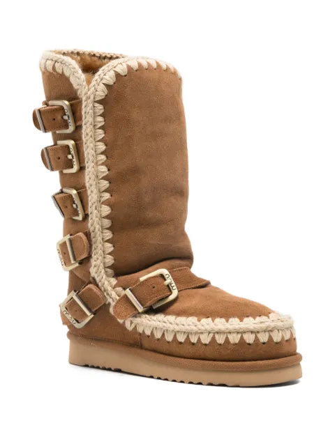 Mou crochet-trimmed buckle boots