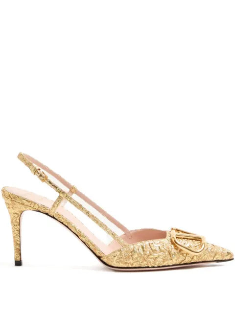 Valentino Garavani VLogo signature slingback pumps in cloqué jacquard fabric 80mm