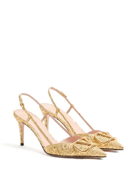 Valentino Garavani VLogo signature slingback pumps in cloqué jacquard fabric 80mm