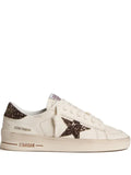 Golden Goose Stardan trainers in white leather with brown glitter star and heels tab