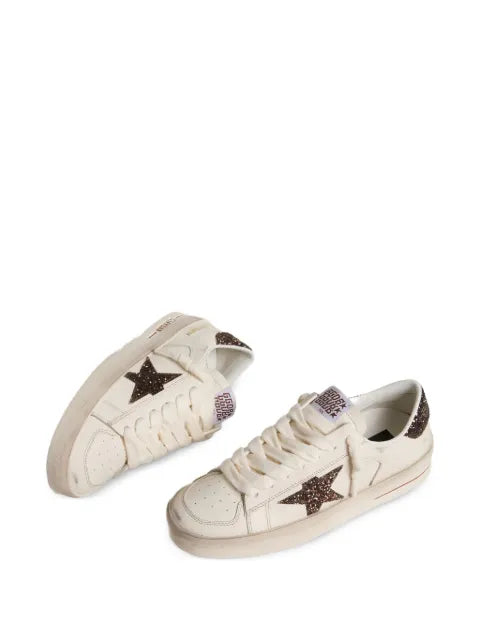 Golden Goose Stardan trainers in white leather with brown glitter star and heels tab