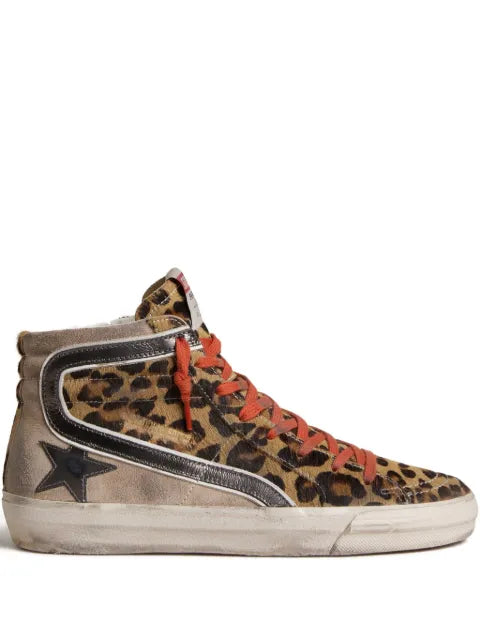 Golden Goose Slide LTD trainers in leopard-print pony skin with metallic leather star and flash